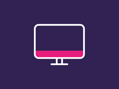 A simplified outline of a computer monitor is centered on a dark purple background. The monitor features a pink base, emphasizing its design. No additional elements are present, focusing solely on the monitor's shape and color.